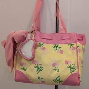 Pink & Yellow Floral Tote Bag with Heart Charm